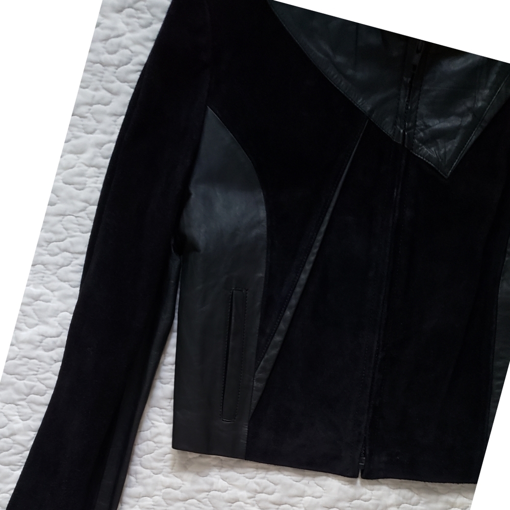 Wilson's  Black Leather/suede  1980's Moto Funk style waist jacket - Picture 11 of 15